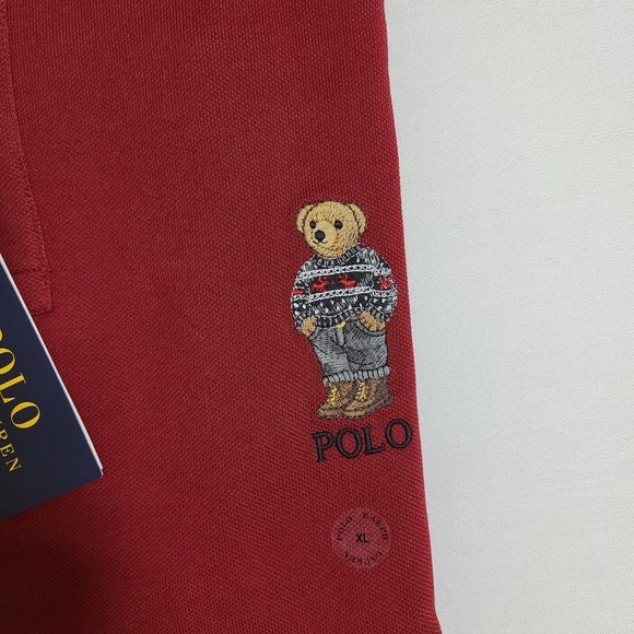 Polo Ralph Lauren Mens XL Polo Shirt w/ Military Army Camo Bear Burgundy Red - Picture 5 of 7